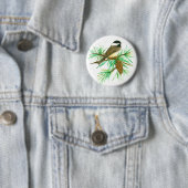 Waterverf van Chickadee Bird Pinecone Ronde Button 5,7 Cm (In situ)