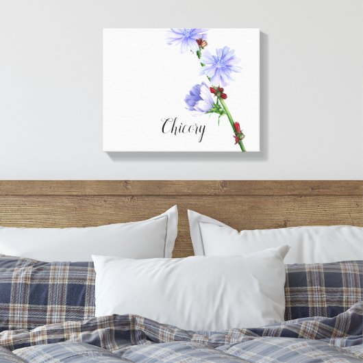 Waterverf van Chicory Flowers Canvas afdrukken (Insitu (Slaapkamer))