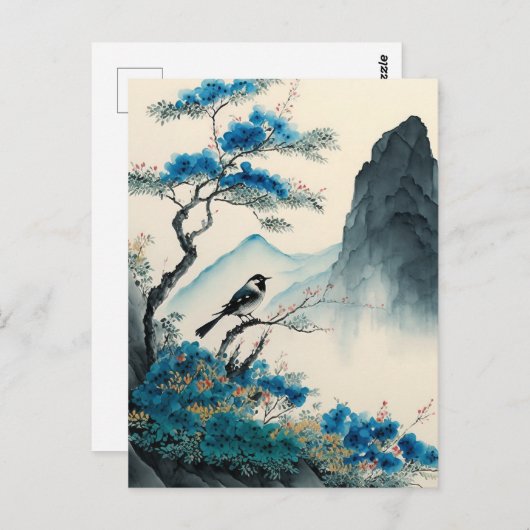 Waterverf van Chinese pushschilderlandschap Briefkaart (Voorkant / Achterkant)