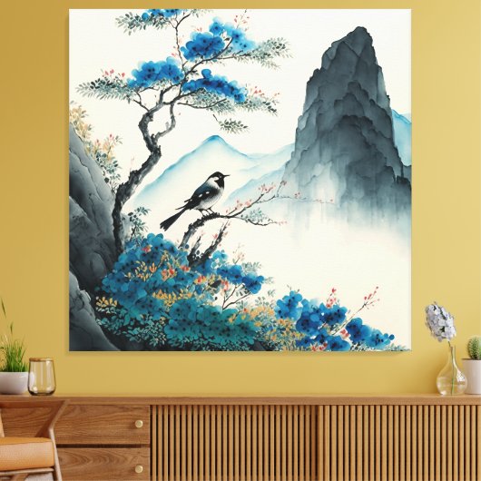 Waterverf van Chinese pushschilderlandschap Canvas Afdruk (Insitu (Woonkamer))