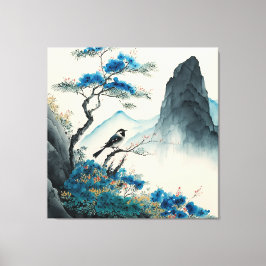 Waterverf van Chinese pushschilderlandschap Canvas Afdruk