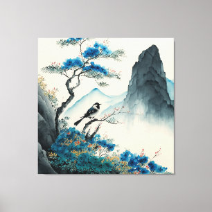 Waterverf van Chinese pushschilderlandschap Canvas Afdruk