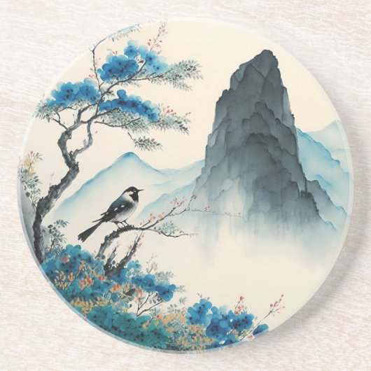 Waterverf van Chinese pushschilderlandschap Zandsteen Onderzetter (Voorkant)