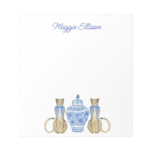 Waterverf van Chinoiserie Cheetah Ginger Jar Notep Notitieblok (Voorkant)