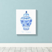 Waterverf van Chinoiserie Ginger Jar Canvas Afdruk (Insitu (Houten vloer))