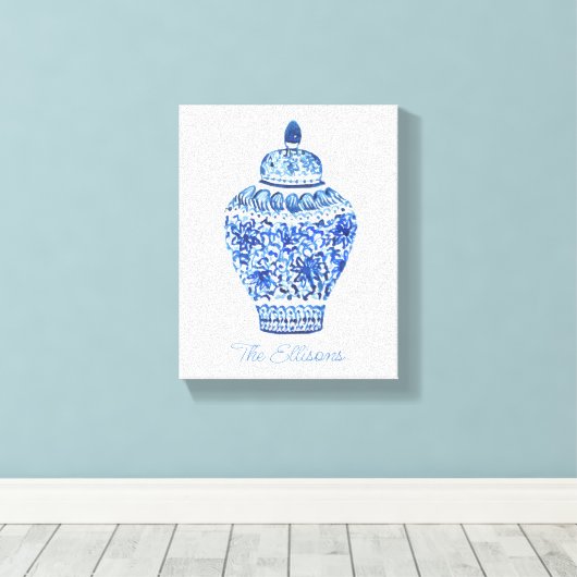 Waterverf van Chinoiserie Ginger Jar Canvas Afdruk (Insitu (Houten vloer))