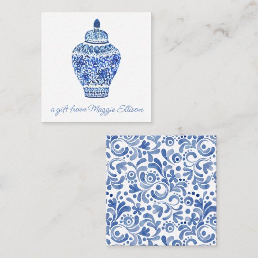 Waterverf van Chinoiserie Ginger Jar Gift Enclosur Notitiekaartje (Voorkant / Achterkant)