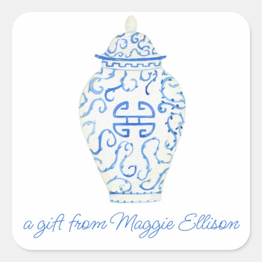Waterverf van Chinoiserie Ginger Jar Gift Stickers (Voorkant)