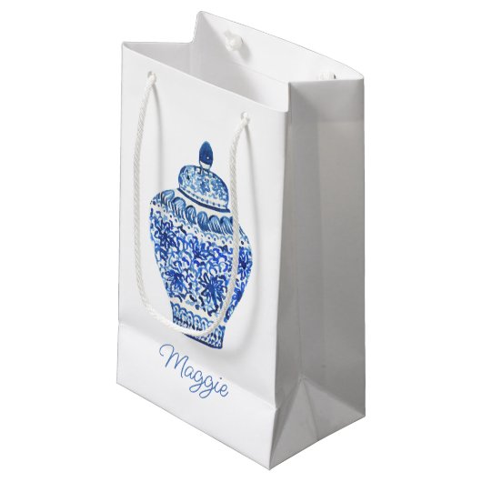 Waterverf van Chinoiserie Ginger Jar Klein Cadeauzakje (Voorkant Gekanteld)