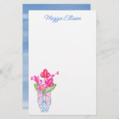 Waterverf van Chinoiserie Ginger Jar Orchid Briefpapier (Voorkant / Achterkant)