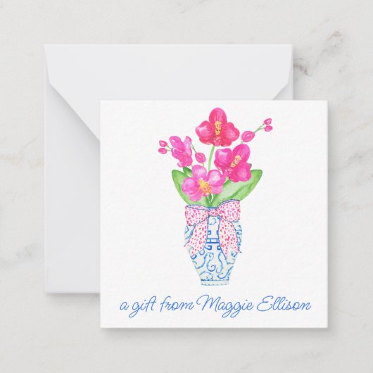 Waterverf van Chinoiserie Ginger Jar Orchid Enclos Notitiekaartje (Voorkant)
