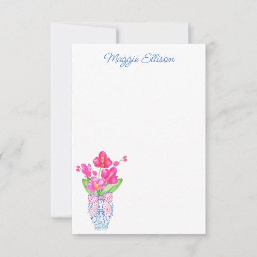 Waterverf van Chinoiserie Ginger Jar Orchids Bedankkaart (Voorkant)