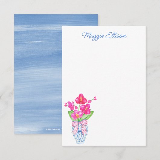 Waterverf van Chinoiserie Ginger Jar Orchids Bedankkaart (Voorkant / Achterkant)