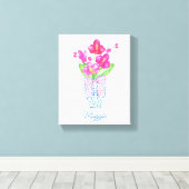 Waterverf van Chinoiserie Ginger Jar Orchids Canvas Afdruk (Insitu (Houten vloer))