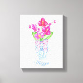 Waterverf van Chinoiserie Ginger Jar Orchids Canvas Afdruk (Voorkant)