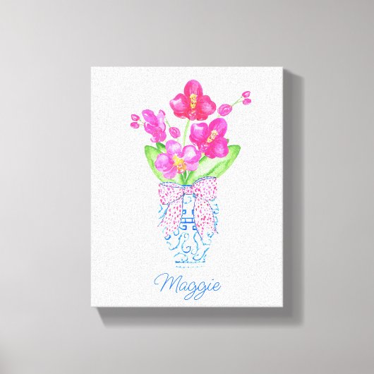 Waterverf van Chinoiserie Ginger Jar Orchids Canvas Afdruk (Voorkant)