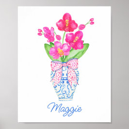 Waterverf van Chinoiserie Ginger Jar Orchids Poster