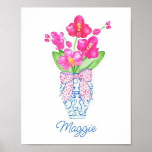 Waterverf van Chinoiserie Ginger Jar Orchids Poster