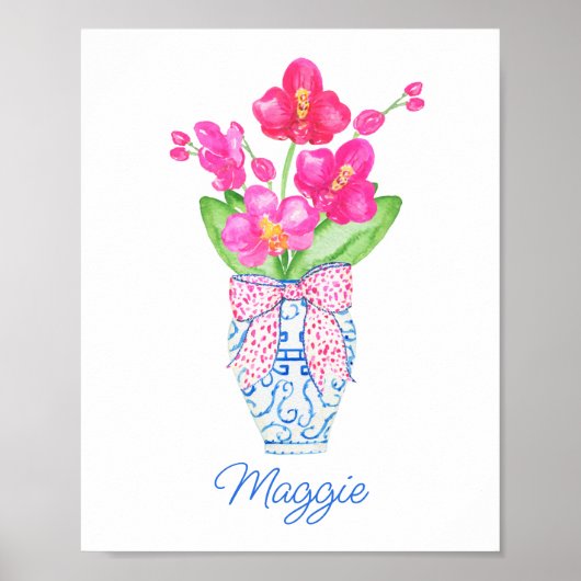 Waterverf van Chinoiserie Ginger Jar Orchids Poster (Voorkant)