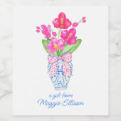 Waterverf van Chinoiserie Ginger Jar Orchids Wijn Etiket (Enkel label)