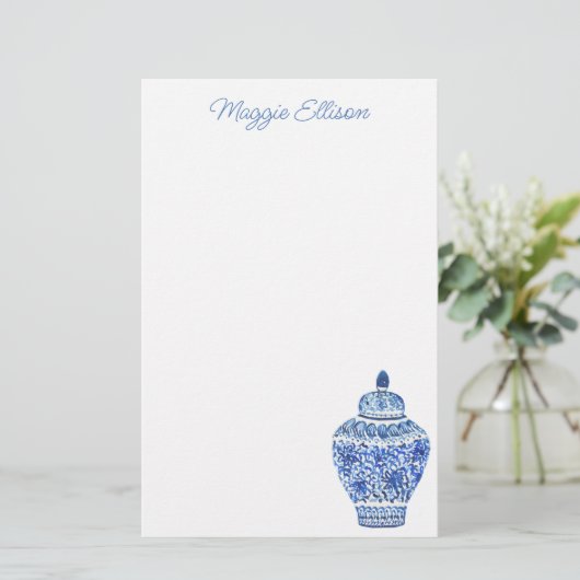 Waterverf van Chinoiserie Ginger Jar Stationery Briefpapier (Staand voorkant)