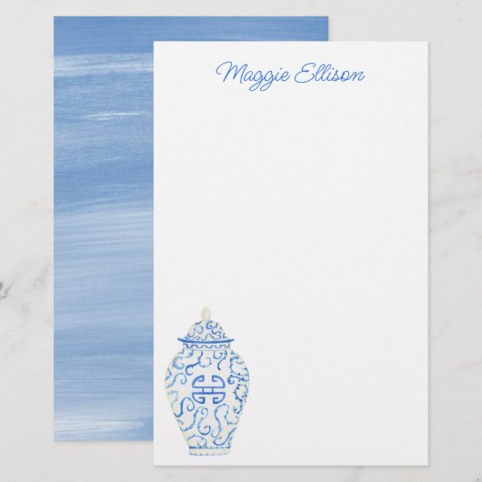 Waterverf van Chinoiserie Ginger Jar Stationery Briefpapier (Voorkant / Achterkant)