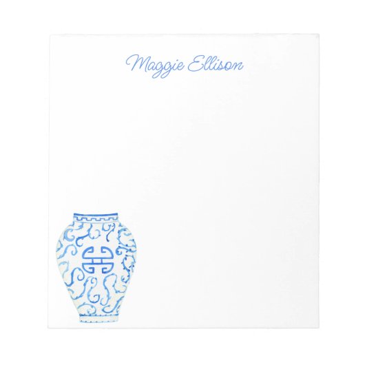 Waterverf van Chinoiserie Ginger Jar Vase Blocnote (Voorkant)