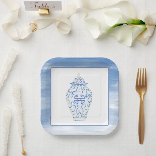 Waterverf van Chinoiserie Ginger Jar Vase Papieren Bordje (Huwelijk)