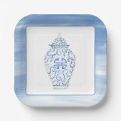 Waterverf van Chinoiserie Ginger Jar Vase Papieren Bordje (Voorkant)