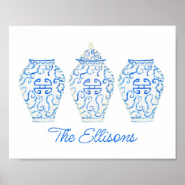 Waterverf van Chinoiserie Ginger Jar Vase Poster
