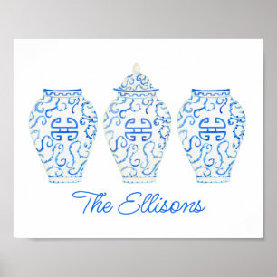 Waterverf van Chinoiserie Ginger Jar Vase Poster