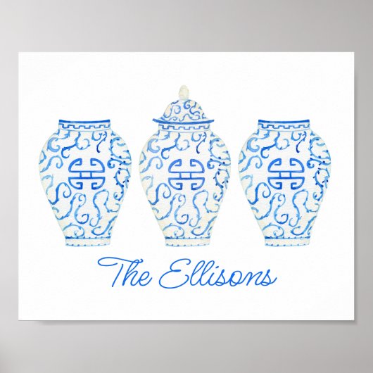 Waterverf van Chinoiserie Ginger Jar Vase Poster (Voorkant)
