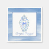 Waterverf van Chinoiserie Ginger Jar Vase Servet (Voorkant)