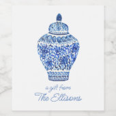 Waterverf van Chinoiserie Ginger Jar Vase Wijn Etiket (Enkel label)