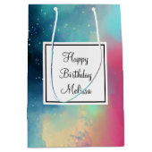 Waterverf van Cool Green & Red Space Nebula Birthd Medium Cadeauzakje (Voorkant)