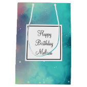 Waterverf van Cool Green & Red Space Nebula Birthd Medium Cadeauzakje (Achterkant)