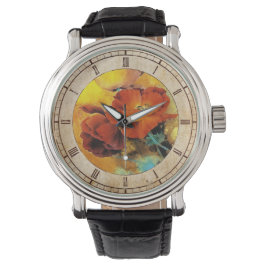 Waterverf van cool orientale chinese rode papaverb horloge