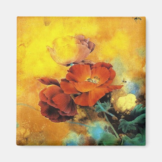 Waterverf van cool orientale chinese rode papaverb magneet (Voorkant)