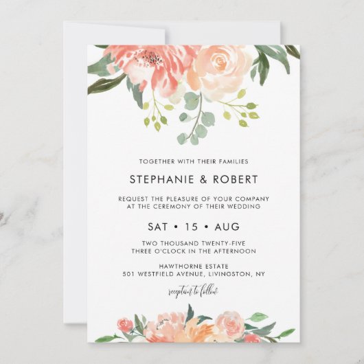 WATERVERF van CORA Perzons Floral Wedding Kaart (Voorkant)