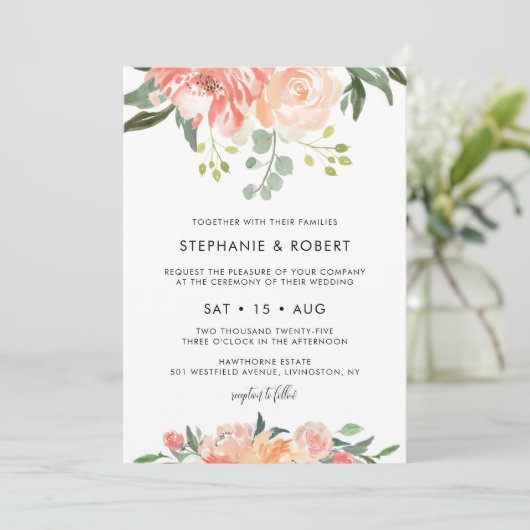 WATERVERF van CORA Perzons Floral Wedding Kaart (Staand voorkant)