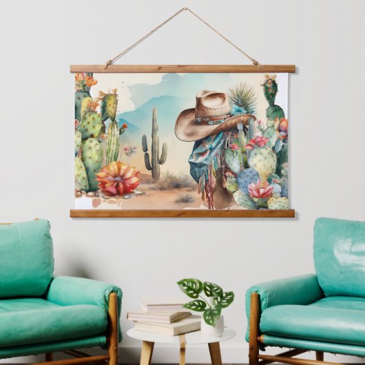 Waterverf van cowboy pet cactus western hangend wandkleed (Woonkamer)