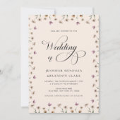 Waterverf van Cream Wildflower Calligrafie Weddens Kaart (Voorkant)