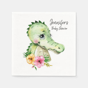 Waterverf van Cute Alligator Floral Baby shower Servet