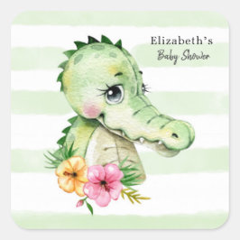 Waterverf van Cute Alligator Floral Baby shower Vierkante Sticker