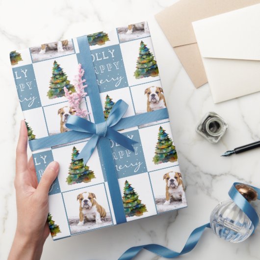 Waterverf van Cute Dog Puppy Pet Kerstmis Foto Cadeaupapier (Geschenken)