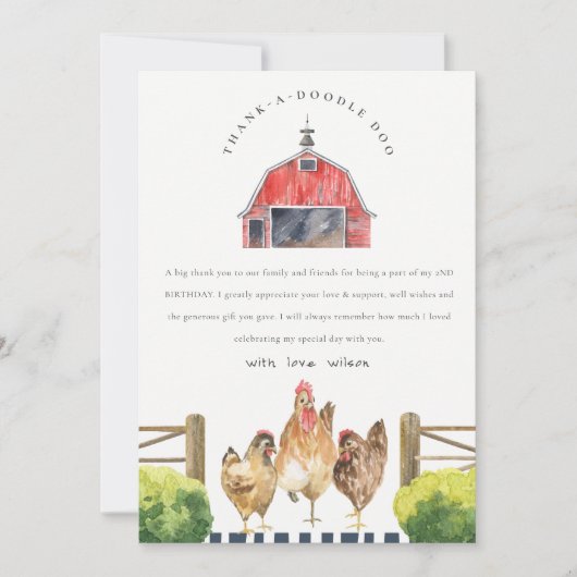 Waterverf van Cute Red Barn Chicken Boerderij Birt Bedankkaart (Voorkant)