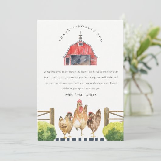 Waterverf van Cute Red Barn Chicken Boerderij Birt Bedankkaart (Staand voorkant)