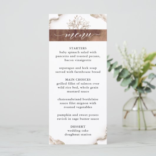 Waterverf van de Aarde Tones, Elegant Floral Weddi Menu (Staand voorkant)