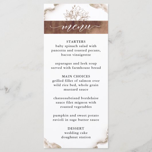 Waterverf van de Aarde Tones, Elegant Floral Weddi Menu (Voorkant)