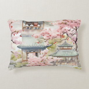 Waterverf van de Aziatische Pagode te midden van k Accent Kussen